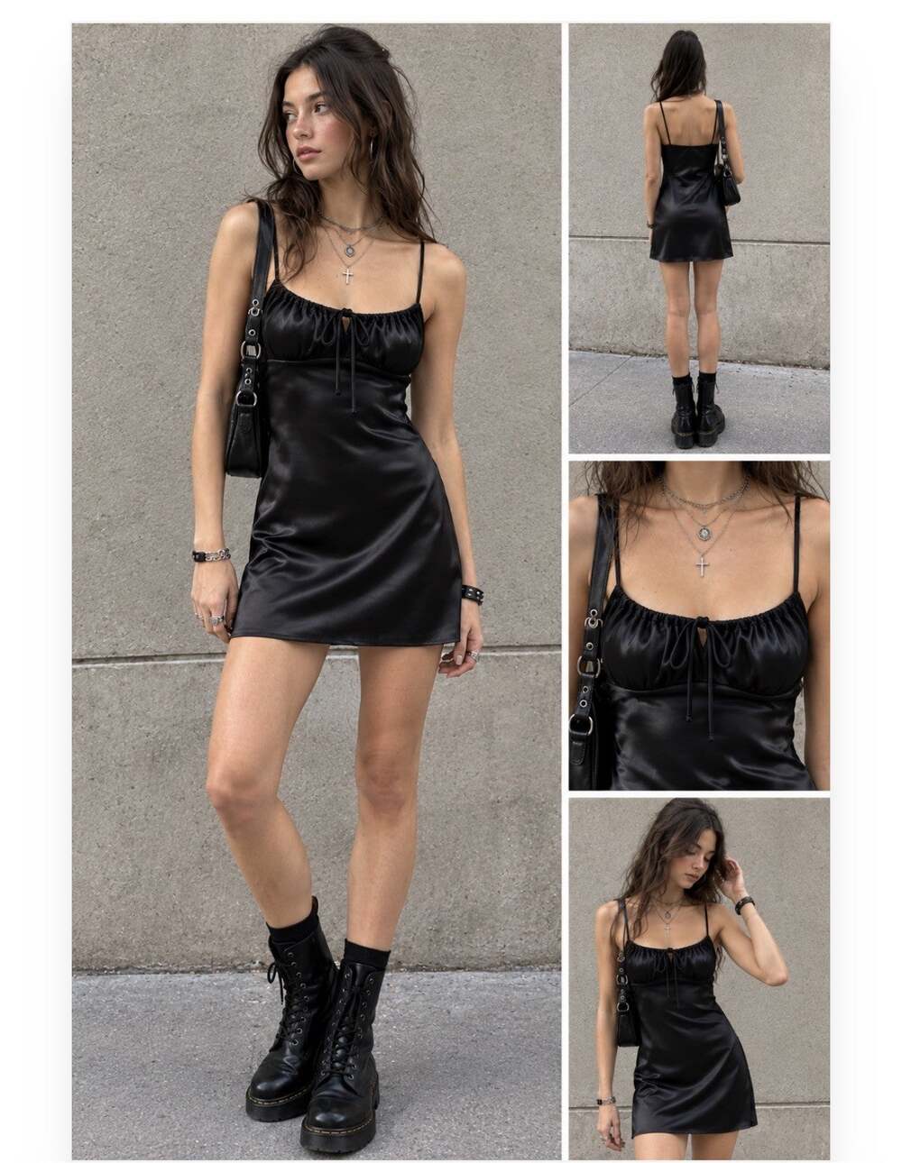 Topshop Women’s Black Mini Slip Dress Size 8 Spaghetti Strap Gathered Bust LBD